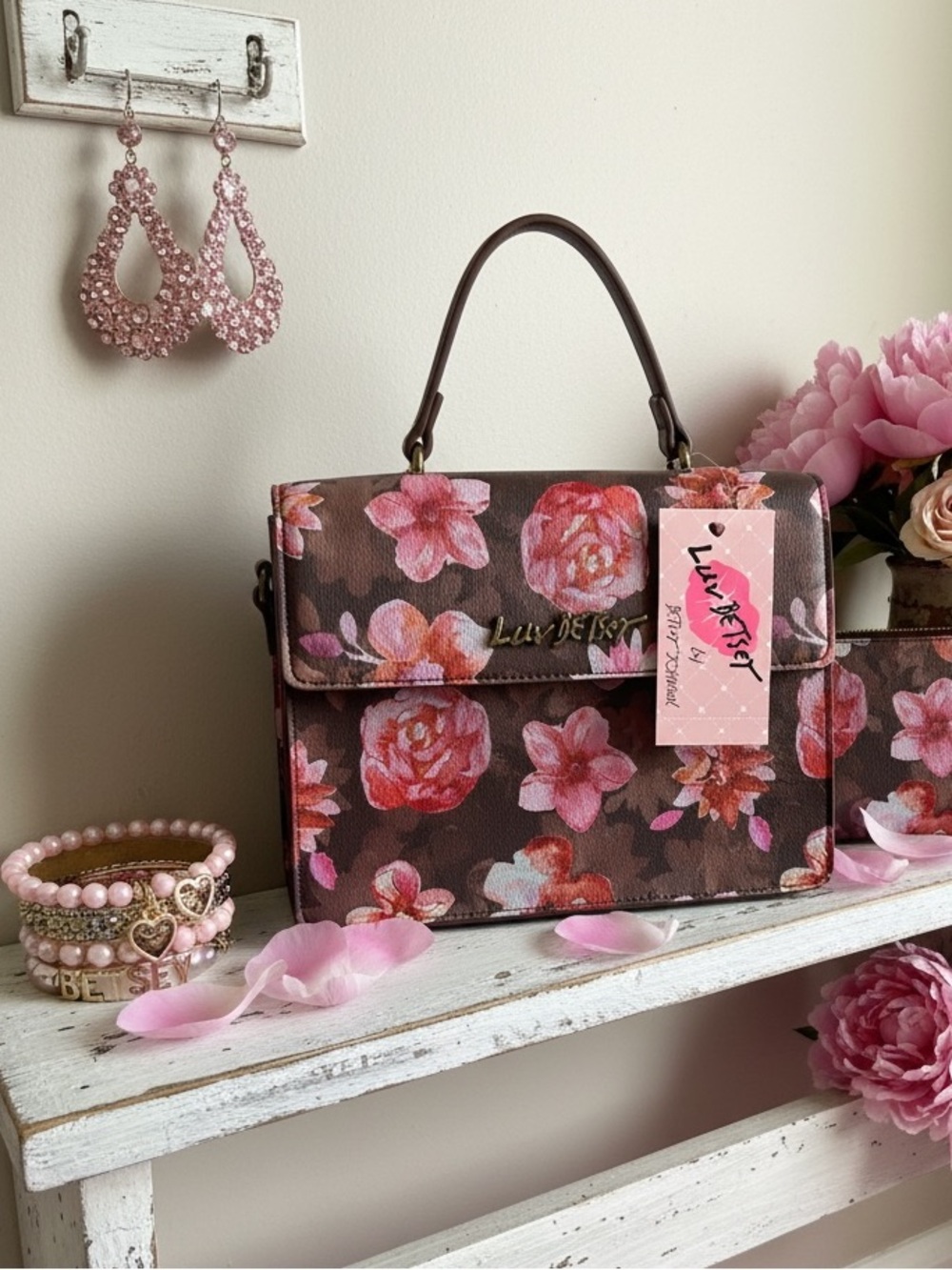 Luv Betsey by Betsey Johnson Floral
Crossbody Satchel Dual Carry Bag-Brown